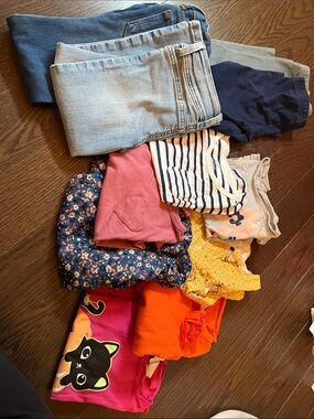 Girls Mixed Clothing Lot - 11 pieces Jeans, Tops & Dresses in Blue, Pink, Yellow